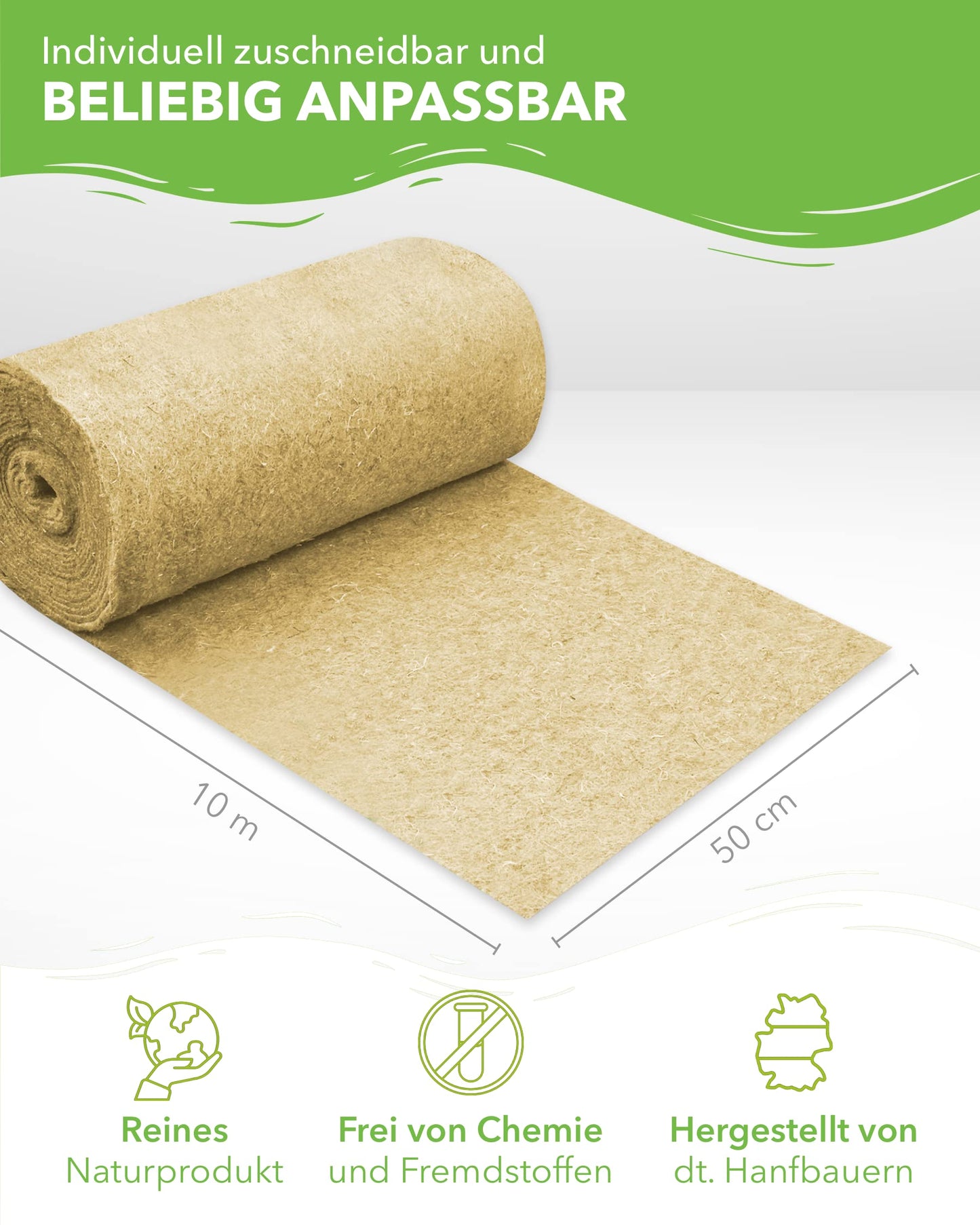 Roll of 100% hemp carpet with a length of 10m, width of 50cm, and thickness of 5mm. Suitable for all types of small animals, this hemp mat is perfect for your pets.