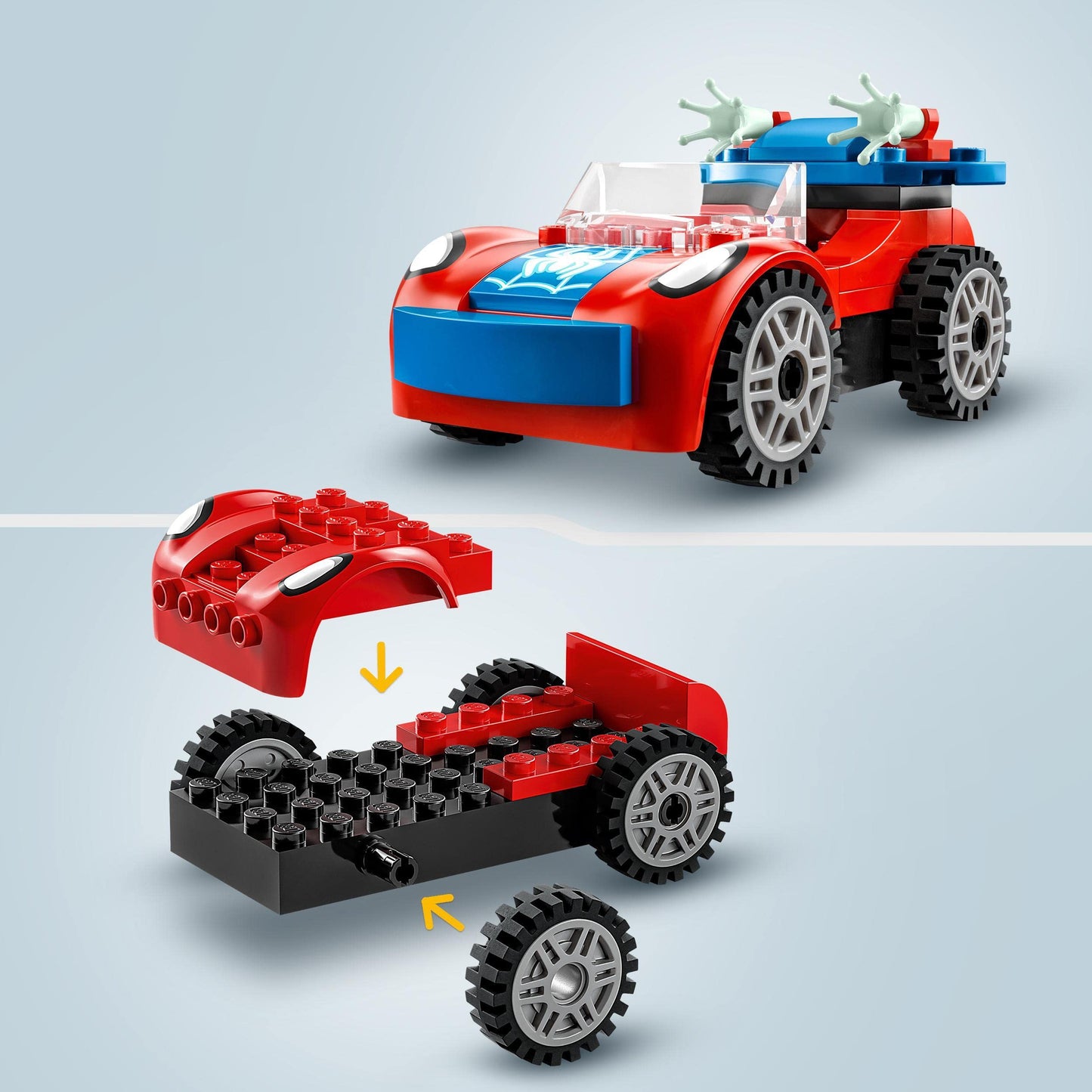 LEGO 10789 Marvel Spider-Man's Car and Doc Ock Set, Spidey and His Super Friends & 10781 Marvel Spidey and His Super Friends Miles Morales: Spider-Man's Techno-Trike, for ages 4 and up.