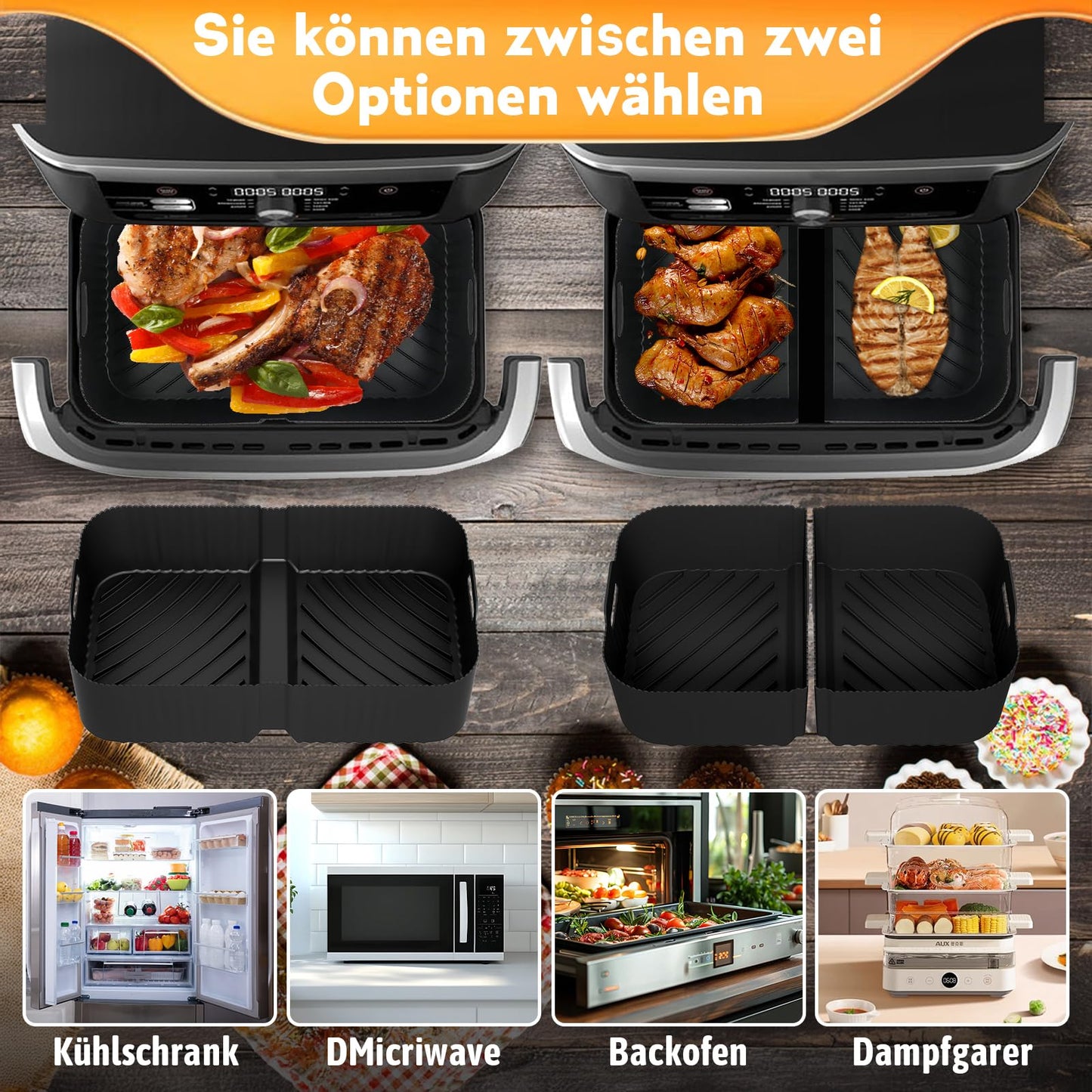 Hot air fryer accessories for Ninja Foodi Flexdrawer 10.4L air fryer AF500EU AF500EUCP, Airfryer accessories 2x5.2L silicone mold for Ninja air fryer, Ninja Flex Drawer accessories.