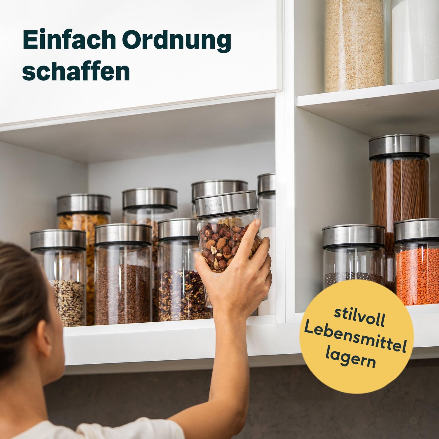 SILBERTHAL Storage Jars Glass with Lid 1700 ml - Glass jars for airtight & leak-proof storage in the kitchen.