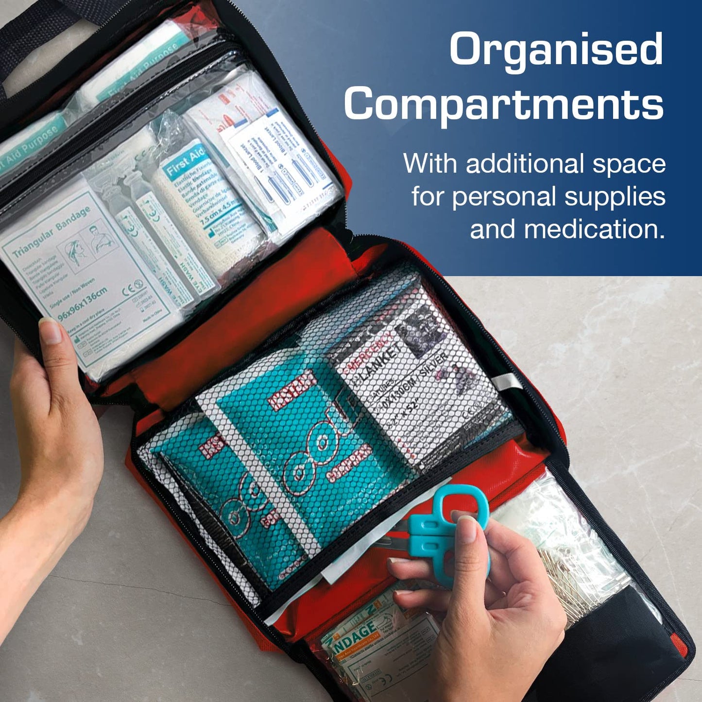 Active Era First Aid Kit, 220-piece premium first aid bag - first aid kit including instant cold packs, eye wash, bandages, rescue blanket for home, office - First Aid Kit ISO 13485.