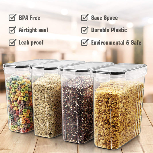 Wildone Plastic Cereal Container Set, 6 Large (16.9 Cups, 384 ml), Airtight Food Storage Containers - Leak-proof, BPA-free Cereal Dispenser | Flour, Dry Food with Black Lid