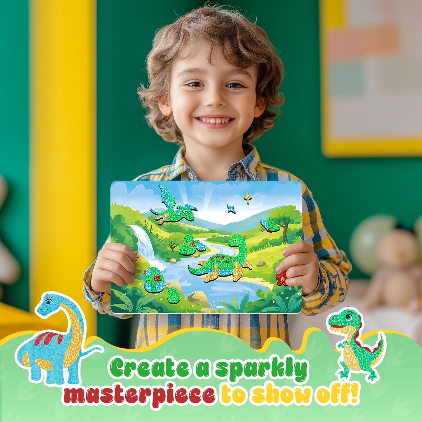 CutteeyFyry Foil Fun for Kids, Dinosaur Foil Art for Kids, Craft Sets for Ages 3-10, Kids Activity Kits Travel Toy Christmas Birthday Easter Gifts