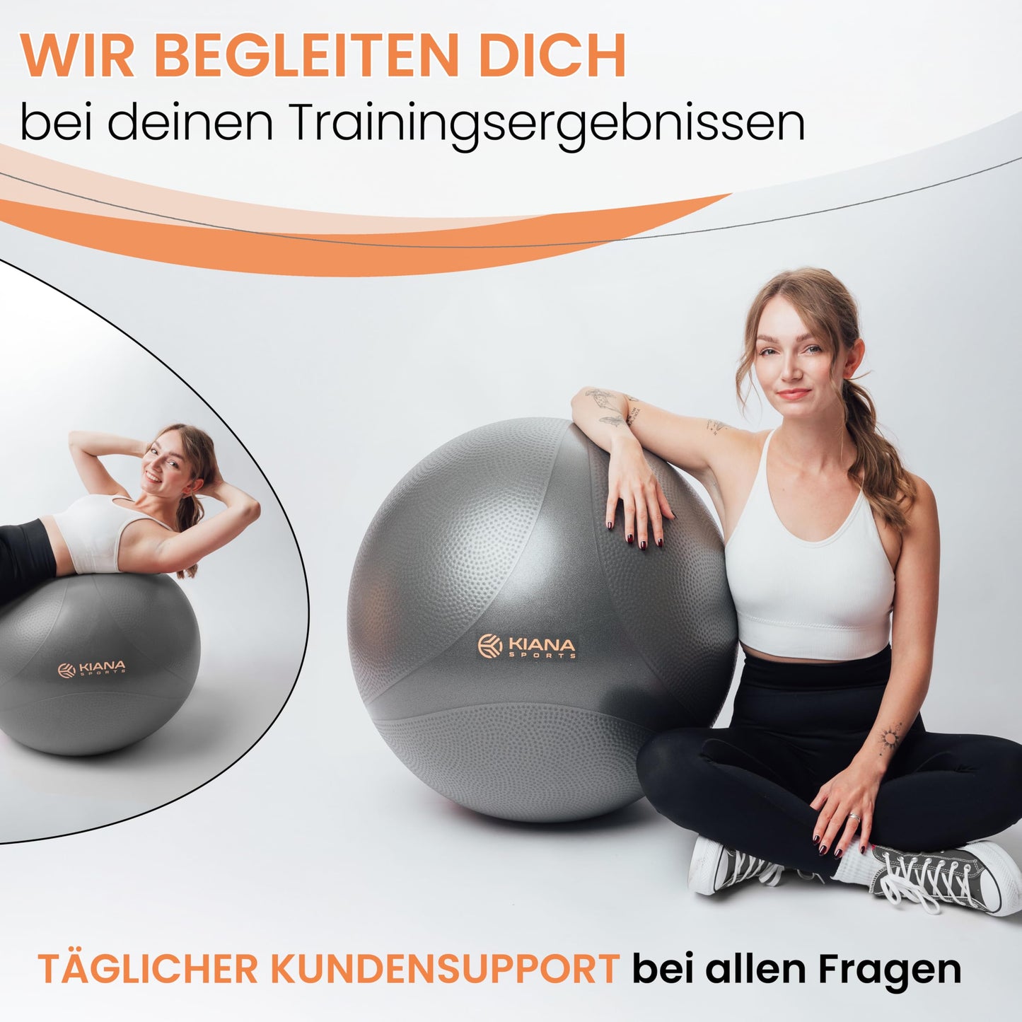 KIANA SPORTS® Exercise Ball & Stability Ball - 4 Sizes - German Design - Non-Slip Yoga Ball with Bumps - Extra Thick & Durable - Includes Pump & Exercise Plan - Perfect for Fitness & Office