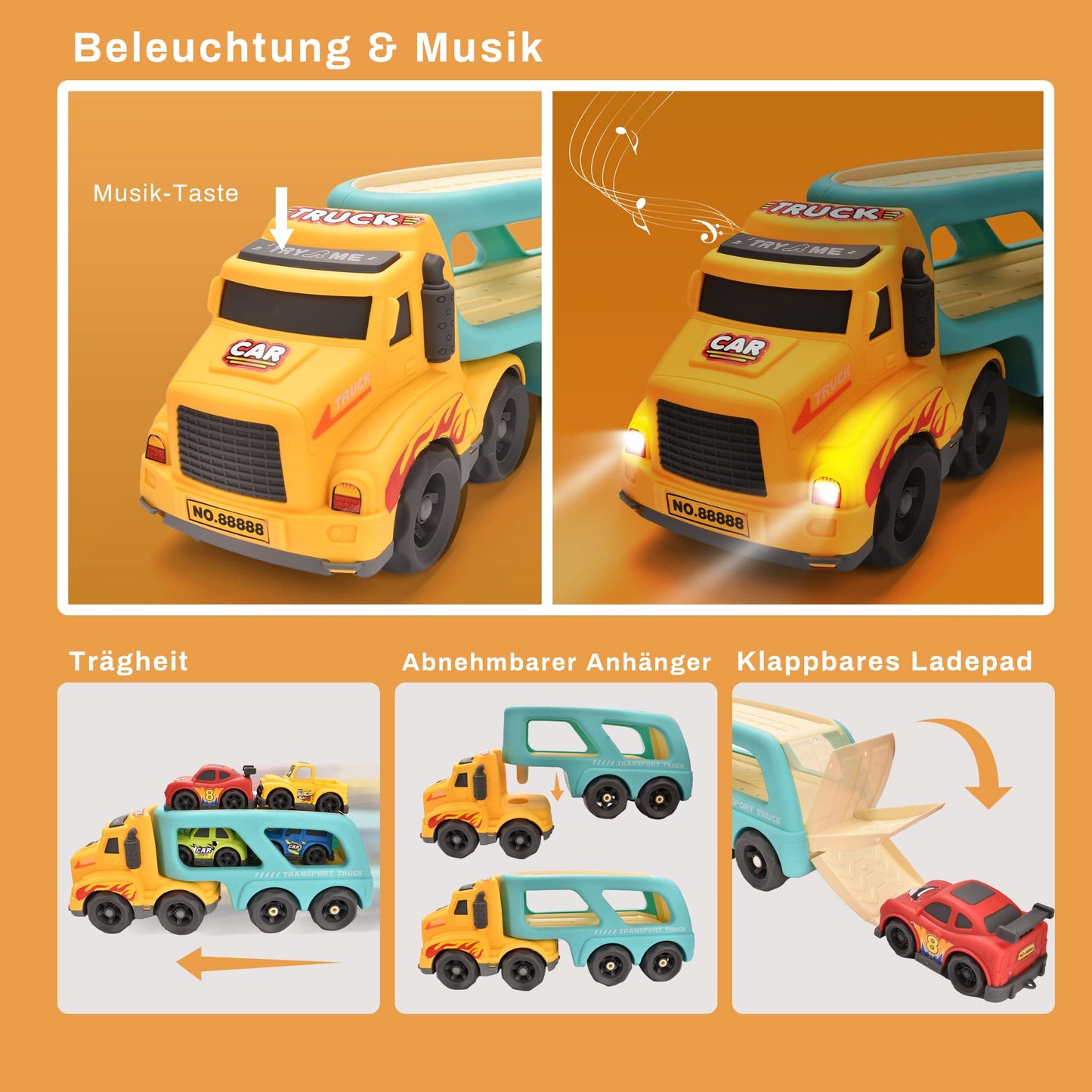 Doahurry 5-In-1 Car Carrier Toy, Cartoon Car Toy for 2-Year-Olds, With Light and Music Kid's Toy for 2-Year-Olds, Cars for 2-Year-Olds, Tractor Toy for 2-Year-Old Boys Girls Gift