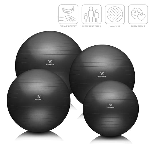 BODYMATE Exercise Ball with FREE E-Book and Air Pump. Fitness, Yoga, Core Training, Strong Back, Office Chair. ANTHRACITE 65cm.