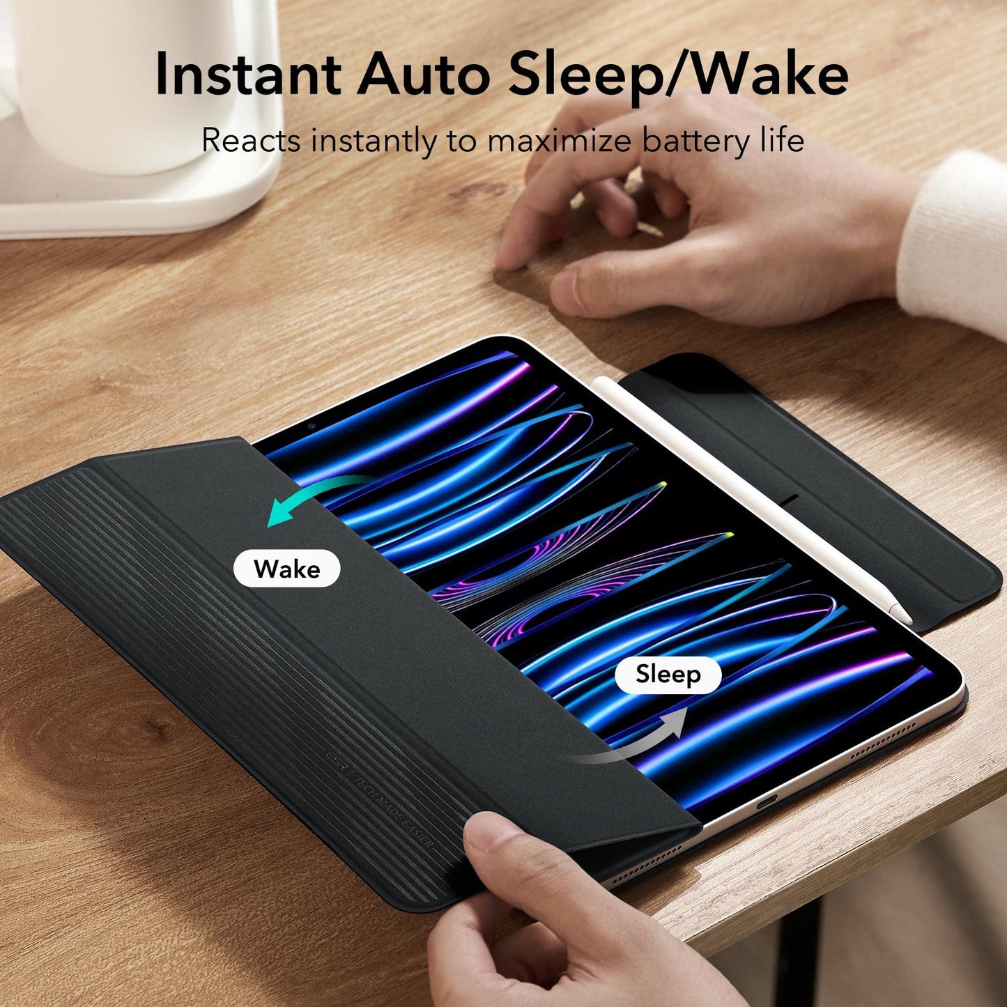 ESR iPad Pro 11-inch Case 2022/2021/2020 (4th/3rd/2nd Gen), Strong Magnetic Attachment, Trifold Stand Cover, Full Pencil 2 Support, Automatic Sleep/Wake, Black