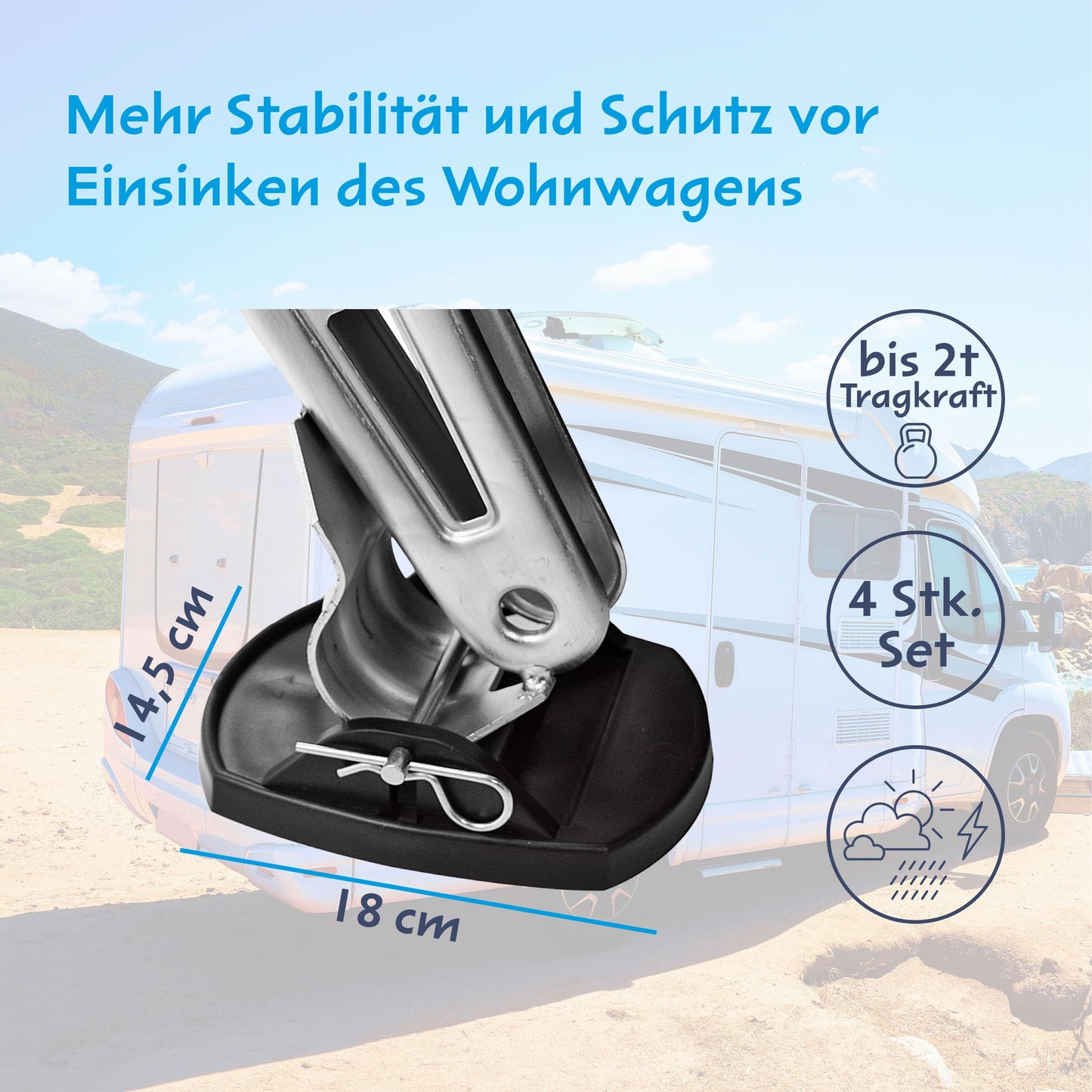 Cartrend support plates with metal bolts, suitable for all common caravan models, camping accessories, 4 pieces (LxWxH): 180 mm * 140 mm * 45 mm.