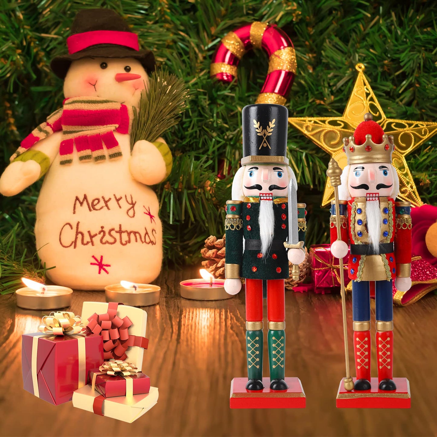 2 pieces Christmas Nutcracker Soldier Wooden Marionette Ornament 30 cm Nutcracker Toy Classic Traditional Christmas Desktop Decorations