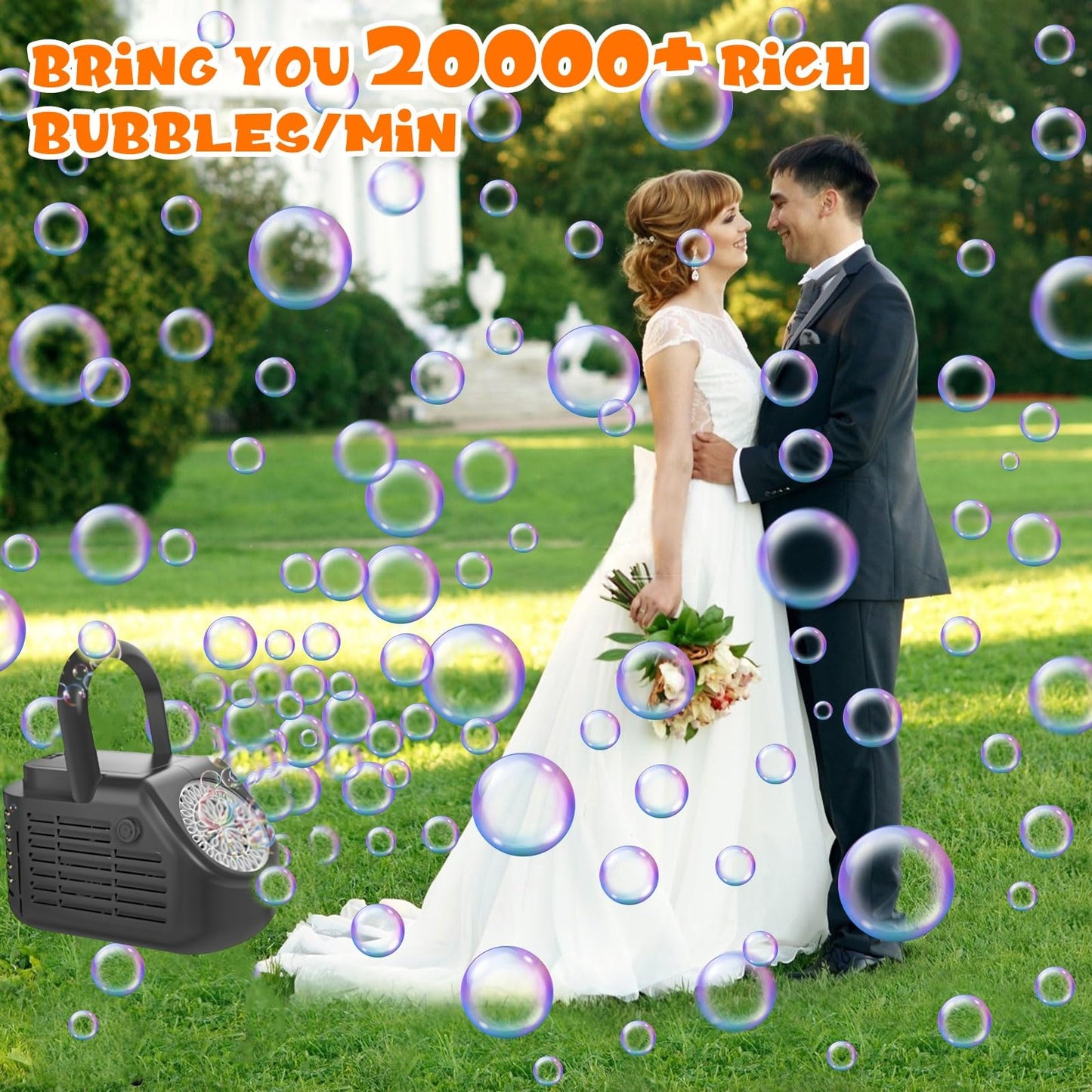 PANACARE Bubble Machine, Automatic Bubble Machine 20000+ Bubbles/Min with 42 Bubble Holes/Battery/Bubble Solution, Upgraded Bubble Machine for Kids/Adults/Wedding/Party