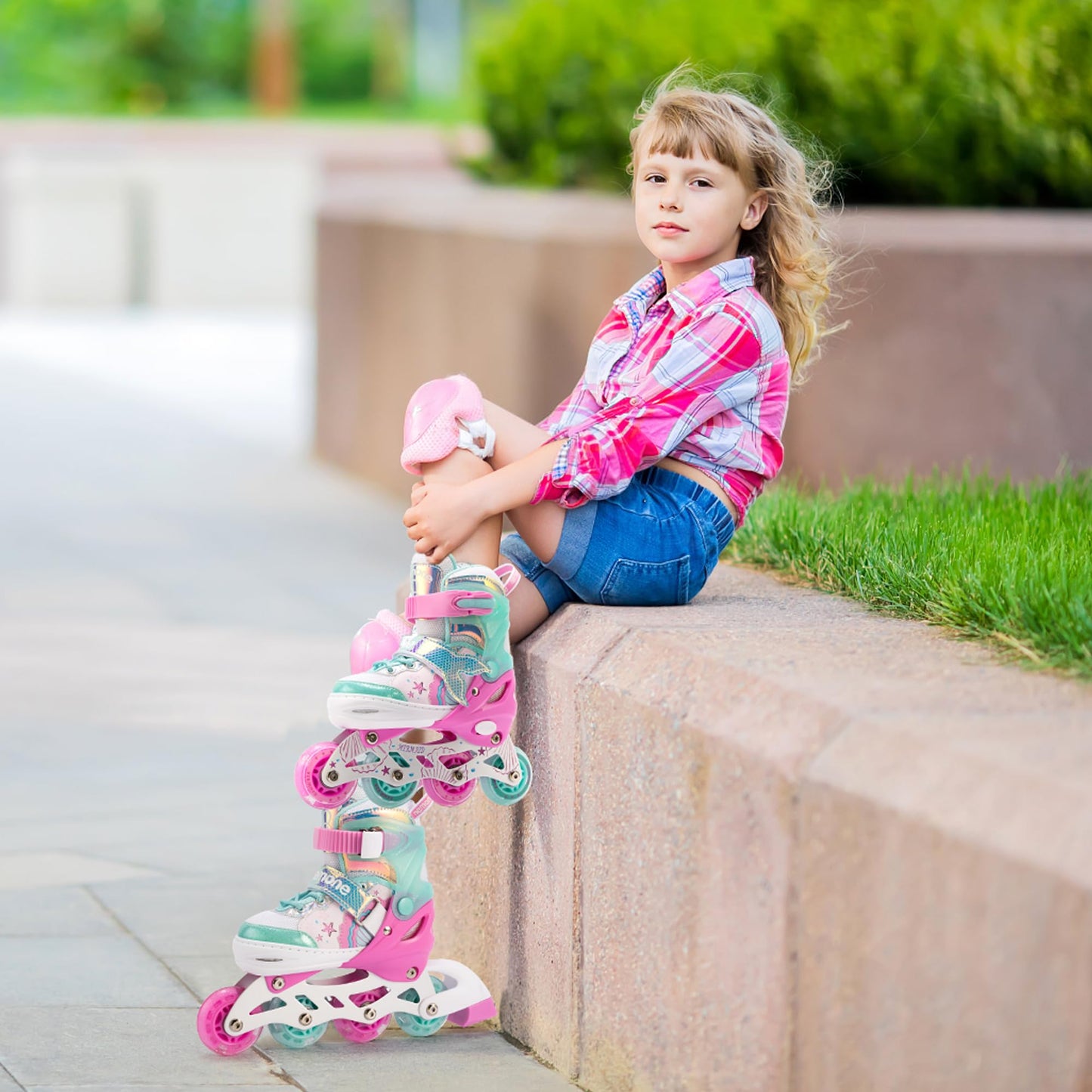 NEMONE Inline Skates for Girls Kids 4 Sizes Adjustable Green Pink inline skates for kids Indoor Outdoor Girls Kids