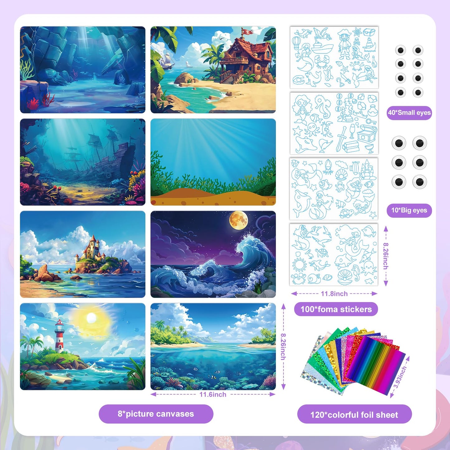CutteeyFyry Foil Fun for Kids, Mermaid & Princess Foil Art for Kids, Craft Sets for Girls Ages 3-10, Kids Activity Kits Travel Toys Christmas Birthday Easter Gifts