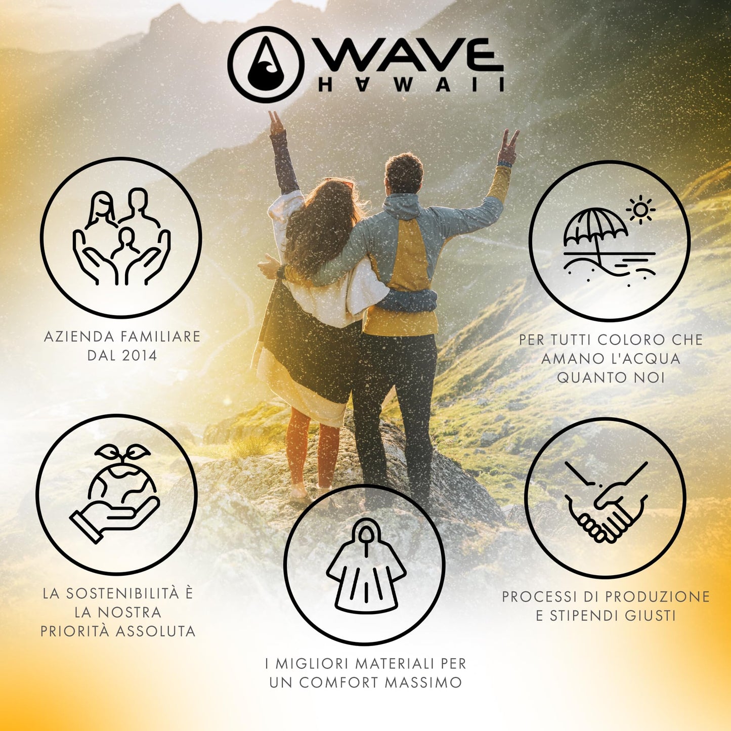 WAVE HAWAII Bath-Surf Poncho Men & Women Breese | Size S/M, 155-185cm | 100% Cotton | Adults | Travel Towel with high water absorption | Changing aid Beach Adults