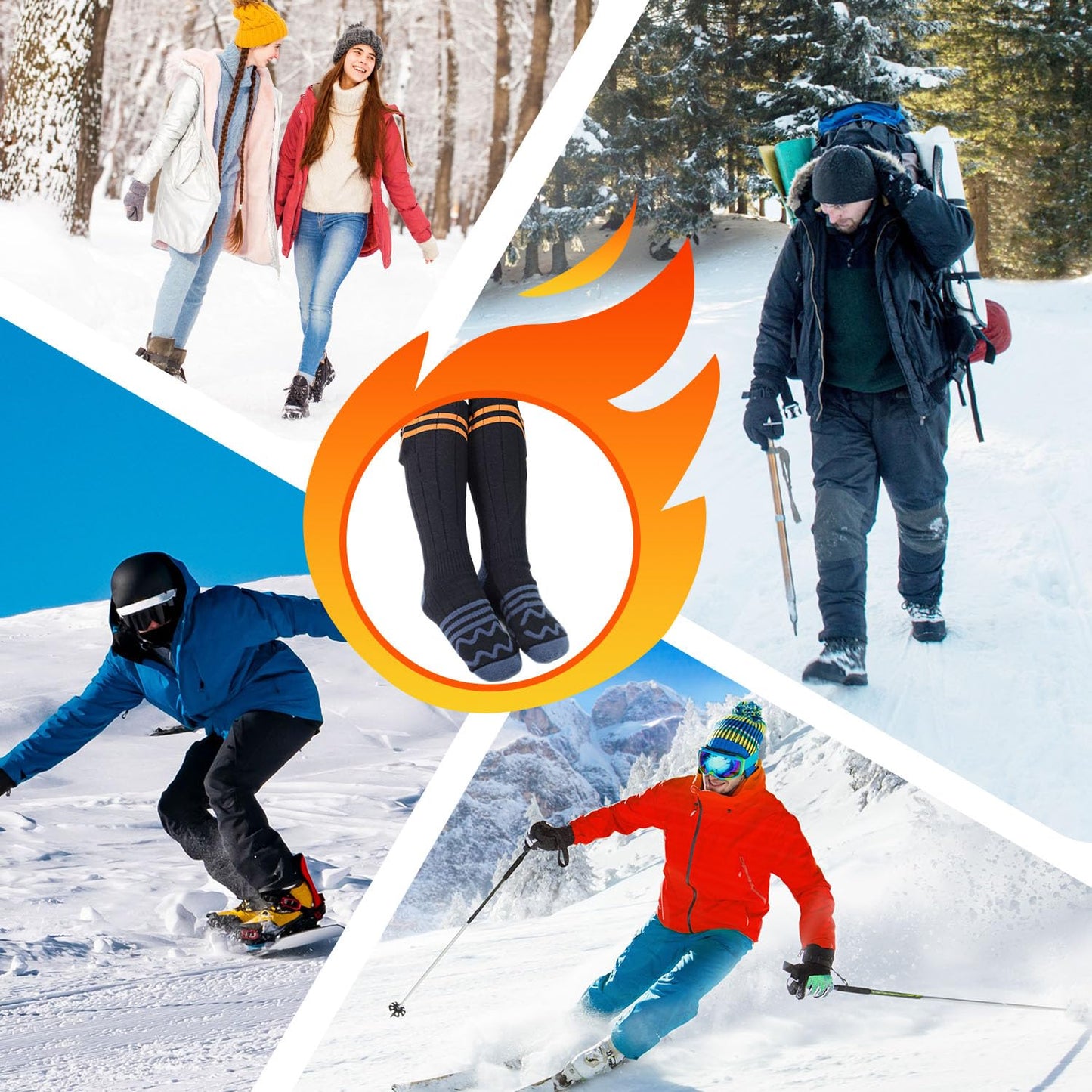 Heated socks, 5000mAh rechargeable heated socks with 4 temperatures, washable electric foot warmers for skiing/cycling/fishing/camping, unisex heated socks 36-46.