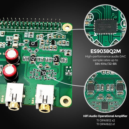 InnoMaker HiFi DAC Pro with ES9038Q2M chip for Raspberry Pi 5/4/3B+/3B/Zero - High-resolution audio card, 384 kHz/32 bit & DSD512, DAC converter for Volumio, Moode, headphone & balanced output.