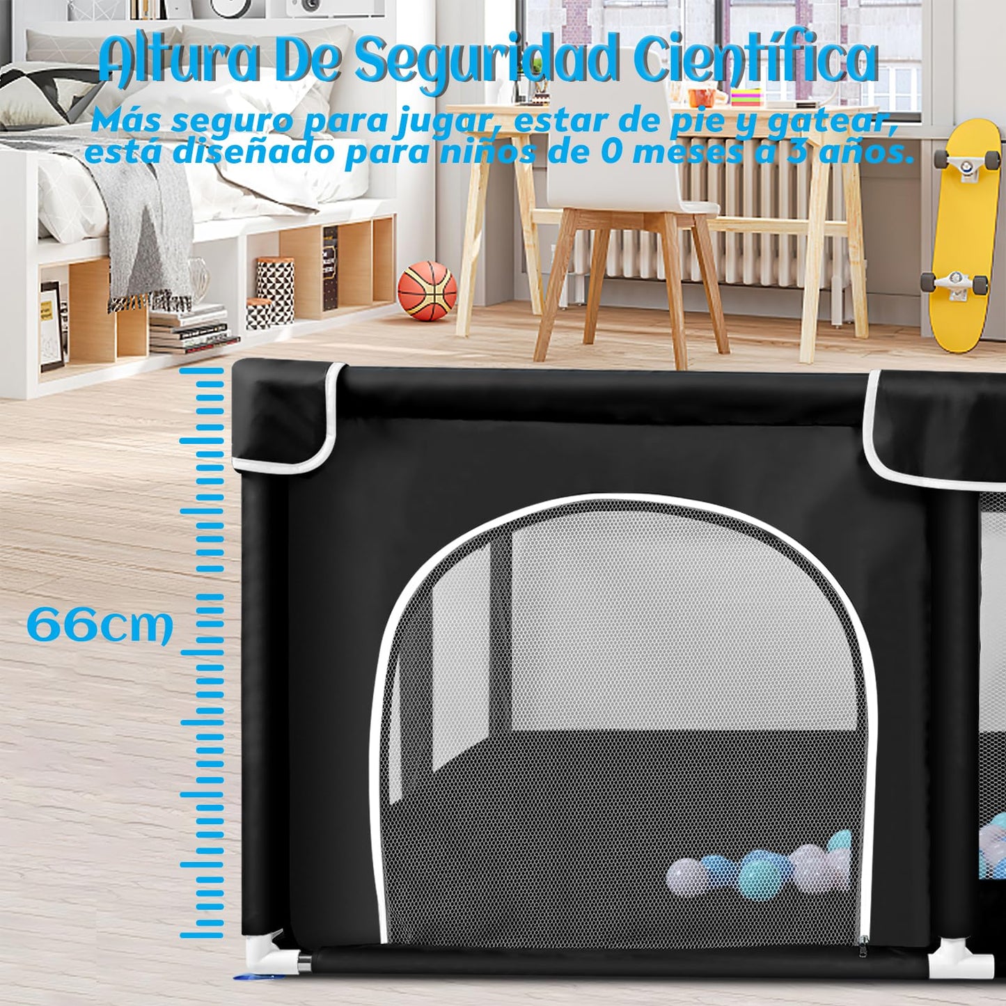 Wholede baby playpen, 150 x 180 x 66 cm, with breathable mesh fabric, includes 4 rings and 50 ocean balls.