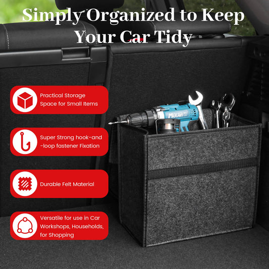 One in car organizer toolbag, trunk organizer made of felt with Velcro fixation, car accessory for tools & car care, car trunk organizer, trunk bag.