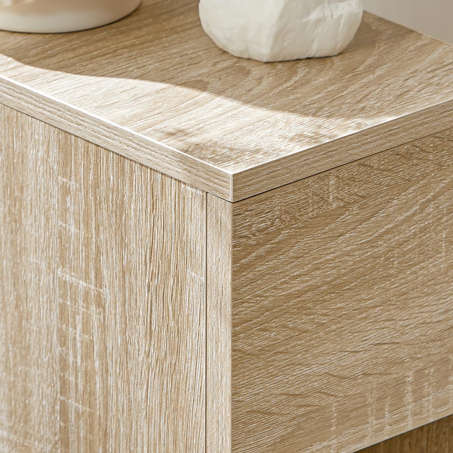 SoBuy 2-piece set of narrow bedside tables with drawer and shelf, nightstand for bedroom living room, natural wood, W20 x D35 x H60 cm FBT111-Nx2