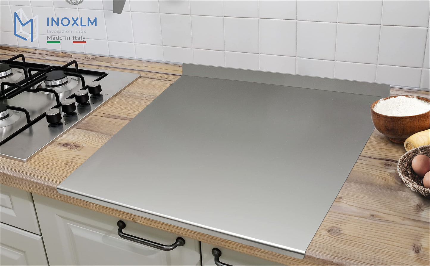 INOXLM Stainless Steel Cutting Board for Kneading, Stainless Steel Countertop in various sizes for kitchen, bar, restaurant, stainless steel kneading board with folding stand and tiered rack.
