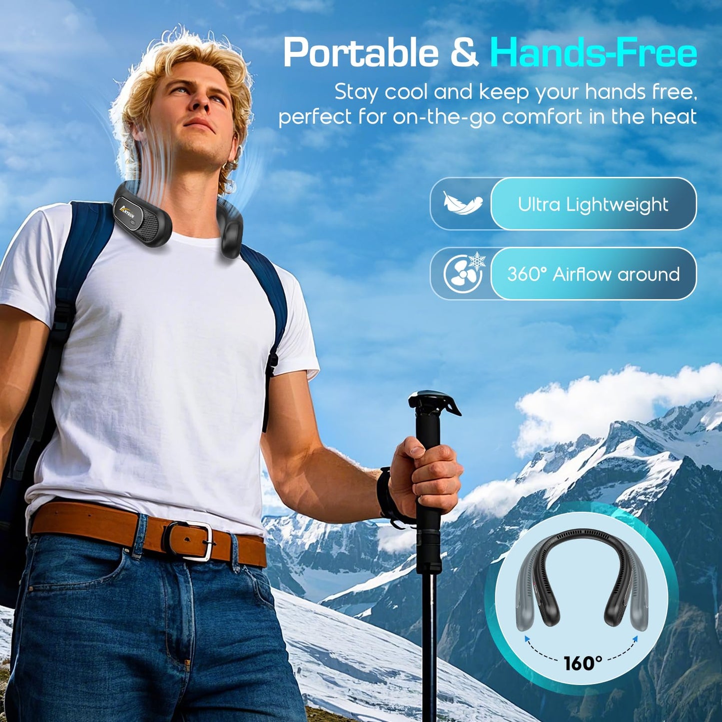 anysun Neck Fan, Hands-Free Bladeless Fan, Rechargeable 6000mAh Neck Fans, Cooling Neck Fan, 3 Speeds, USB Fans Gifts for Men, Women
