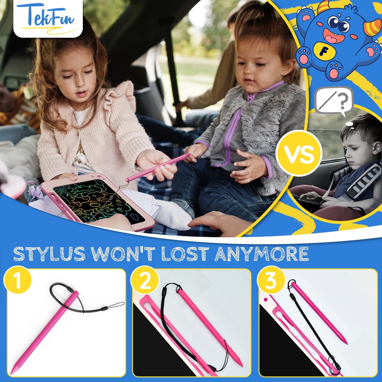 TEKFUN LCD Writing Tablet Kids Toy for Ages 3-7 Boys Girls, 8.5 Inch Magic Drawing Board Doodle Pad for Birthday Christmas Gift (Pink)