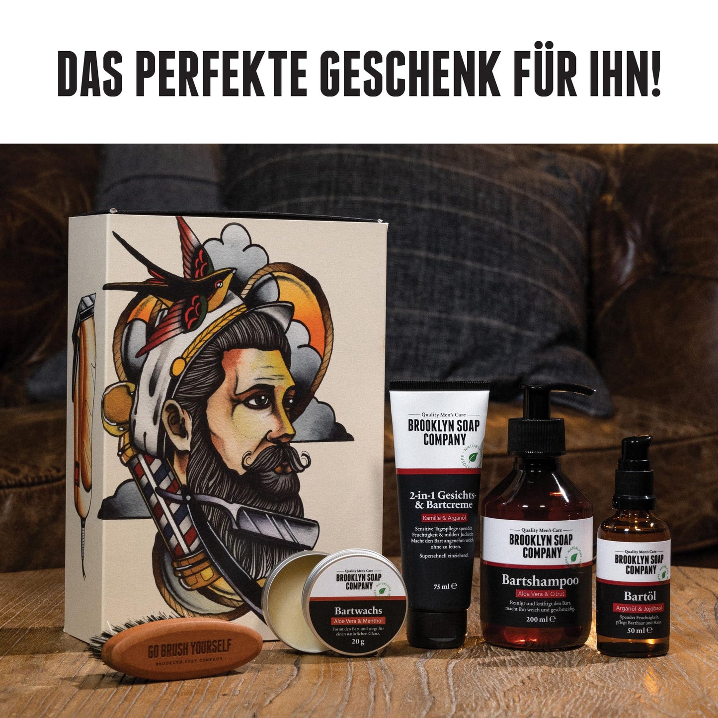 Brooklyn Soap Company · Ultimate Beard Box · Beard care set including beard oil, beard shampoo, beard brush, beard wax & beard cream · Gift idea for men.