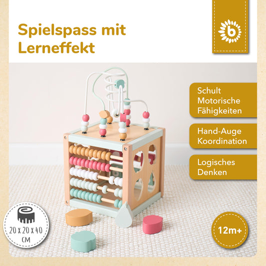 Bieco Motor Skills Cube Berry made from sustainable FSC® wood | Baby play cube | Baby Activity Center Montessori wooden toy for 1 year olds