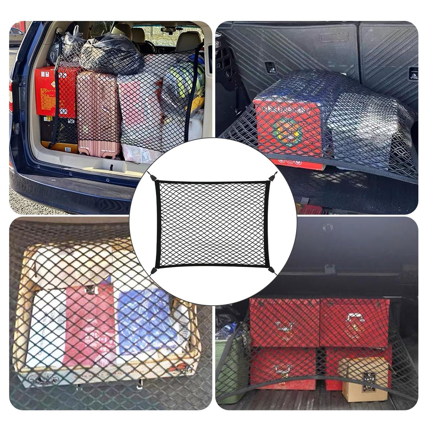 OMJMYY Trunk Net Luggage Net 80x100cm Extends to 210x140cm Trunk Storage Net for Car Roof with 4 ABS Hooks for Most Cars