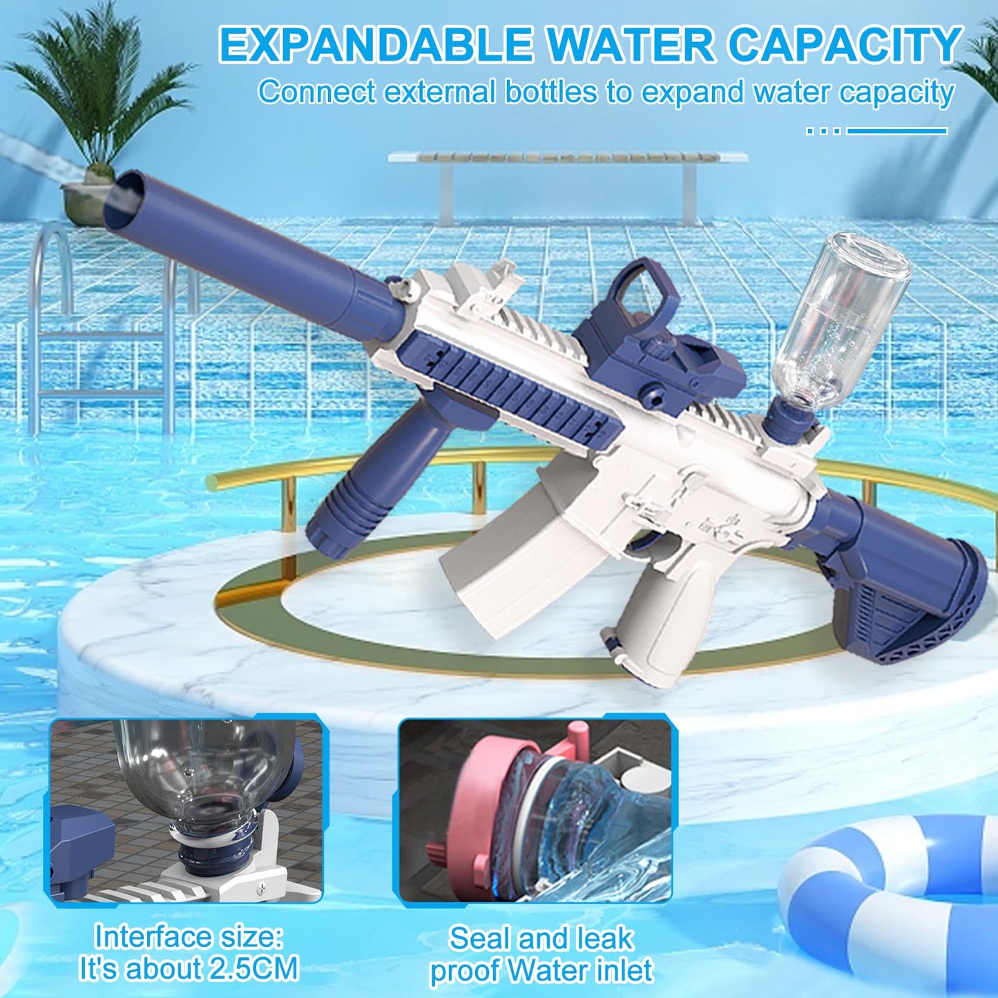 2 piece Electric Water Gun Set for adults and kids Water Toys, Water Guns Water Squirt Gun with 500ml water capacity, Low Power Protection Rechargeable Battery.