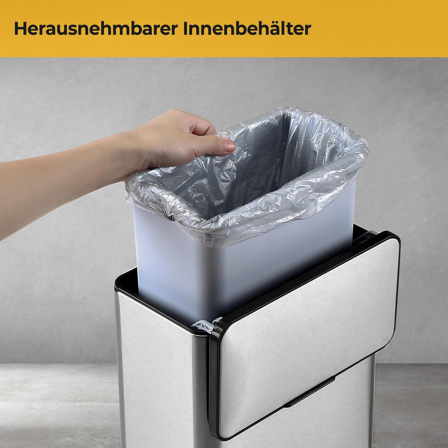 SILBERTHAL 3L stainless steel kitchen compost bin with lid and activated carbon filter. Dishwasher-safe inner container for odor-free composting in the kitchen.