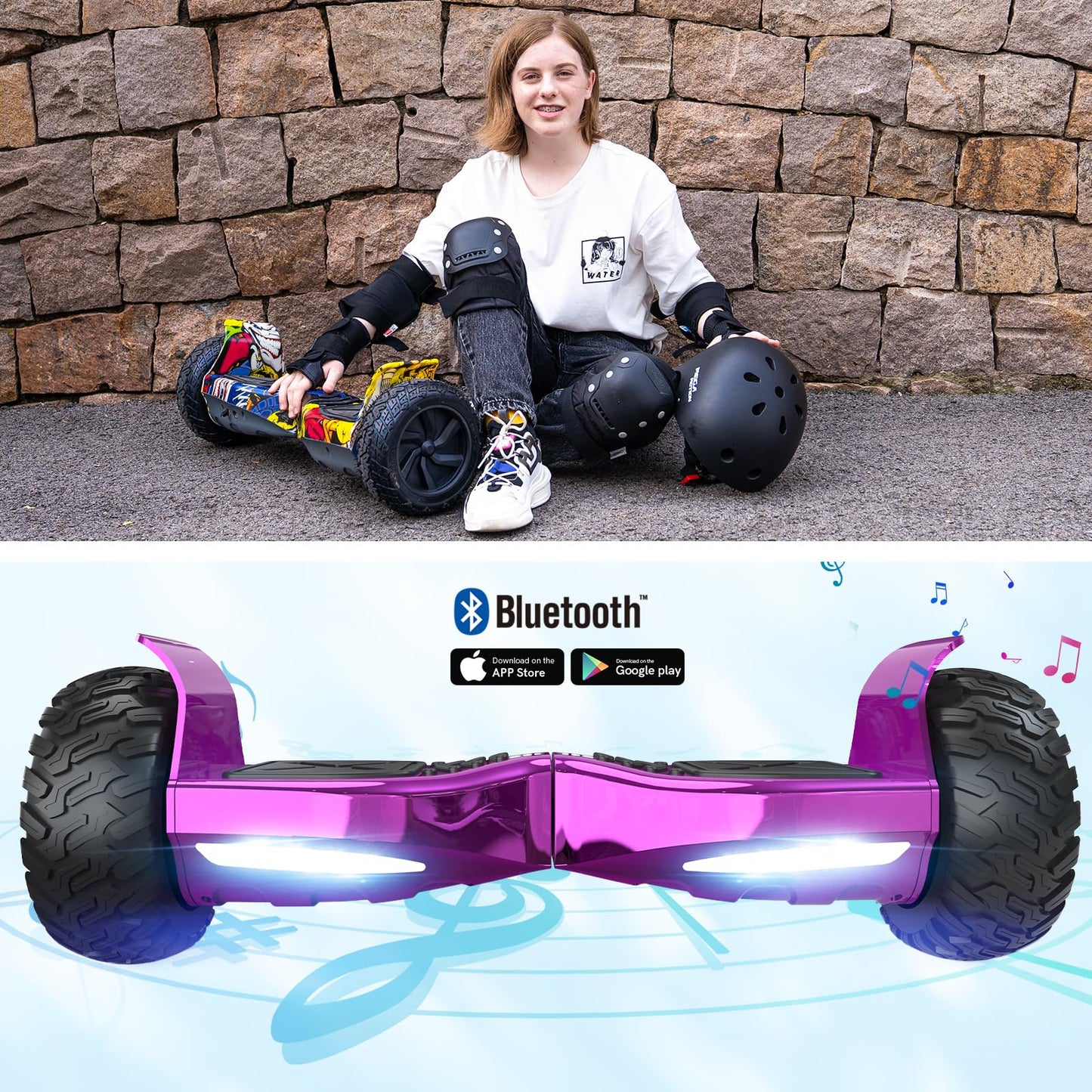 RCB 8.5" Premium Offroad Hoverboard, APP control function, Integrated LED Bluetooth with powerful motor, Electric all terrain hoverboards, Gift for kids.