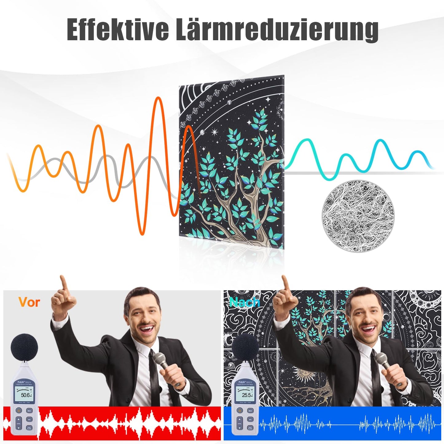 Yrendenge 8 Pack Acoustic Panels, Self-Adhesive Soundproofing Wall Panels, 30x40x0.9cm High Density Soundproofing Acoustic Panel Sound Absorber for Studio Wall Decoration (Tree Moon)