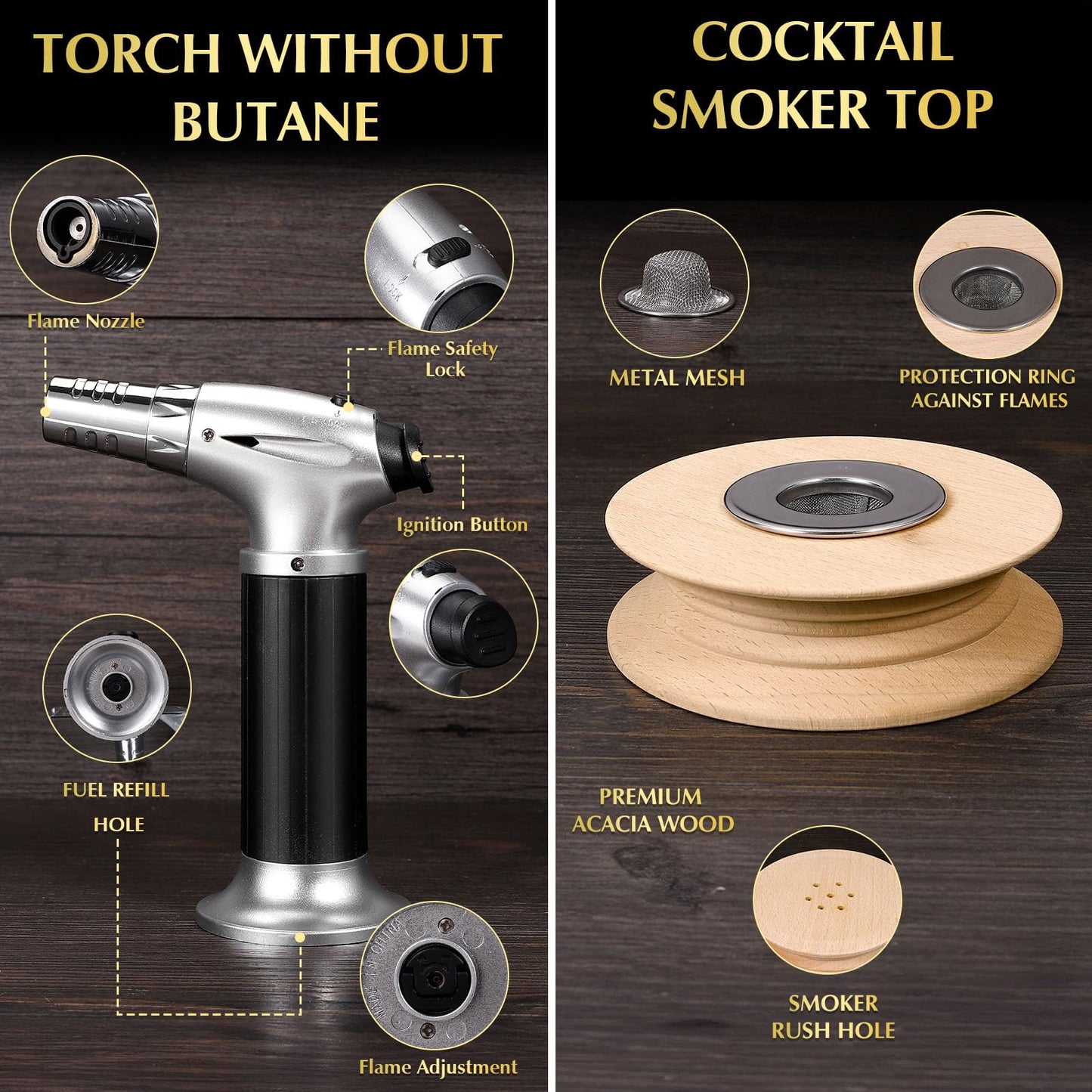 CWLAKON Cocktail Smoker Kit, Whiskey smoking set with flashlight, Whiskey Bourbon Old Fashioned drink smoker kit with 6 wood chips, Christmas birthday gifts for men dad husband (Without Butane)