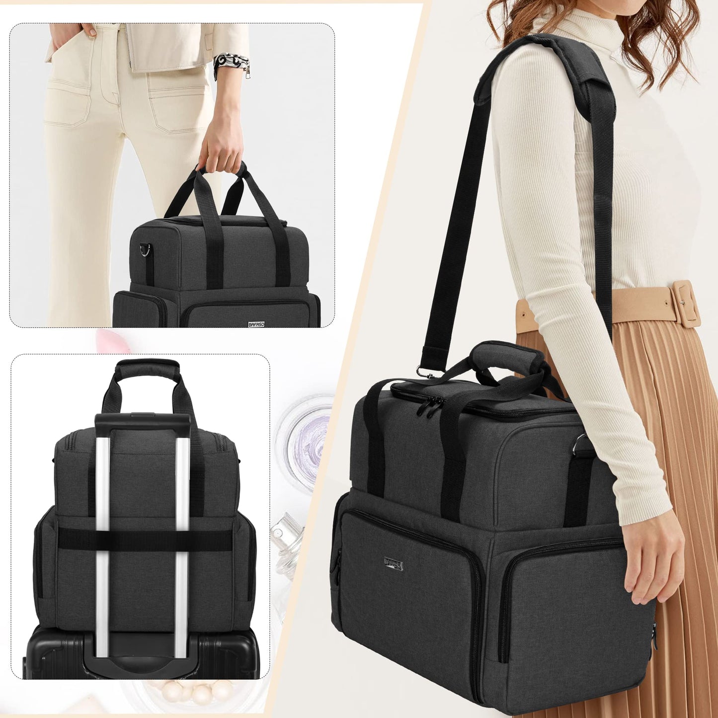 BAFASO Cosmetic Organizer Bag, Makeup Bag for Women, Toiletry Bag with Large Capacity, Travel Cosmetic Bag, Black.