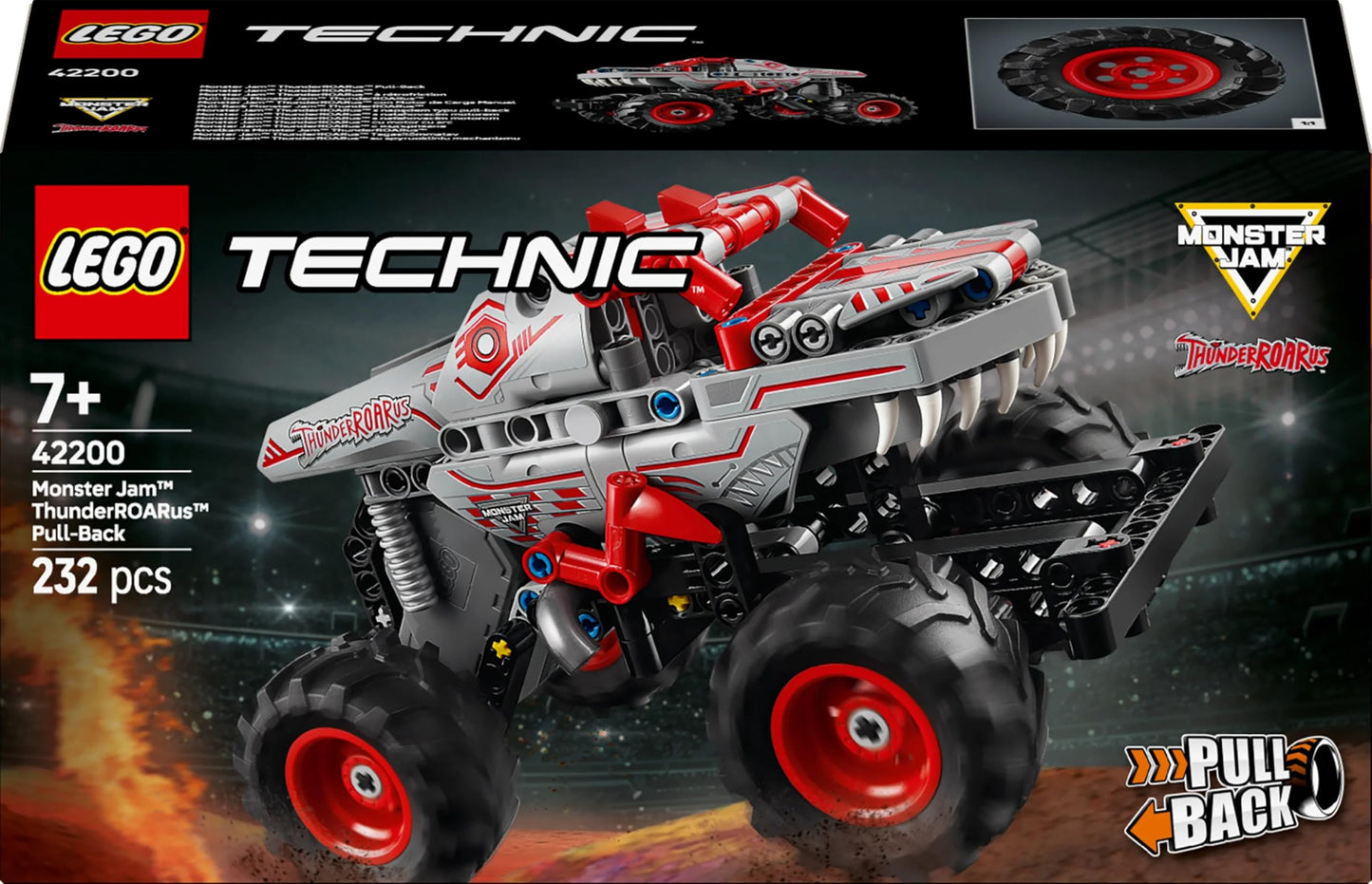 LEGO Technic Monster Jam ThunderROARus, toy monster truck with pull-back function, building toy for kids, gift for boys and girls ages 7 and up 42200