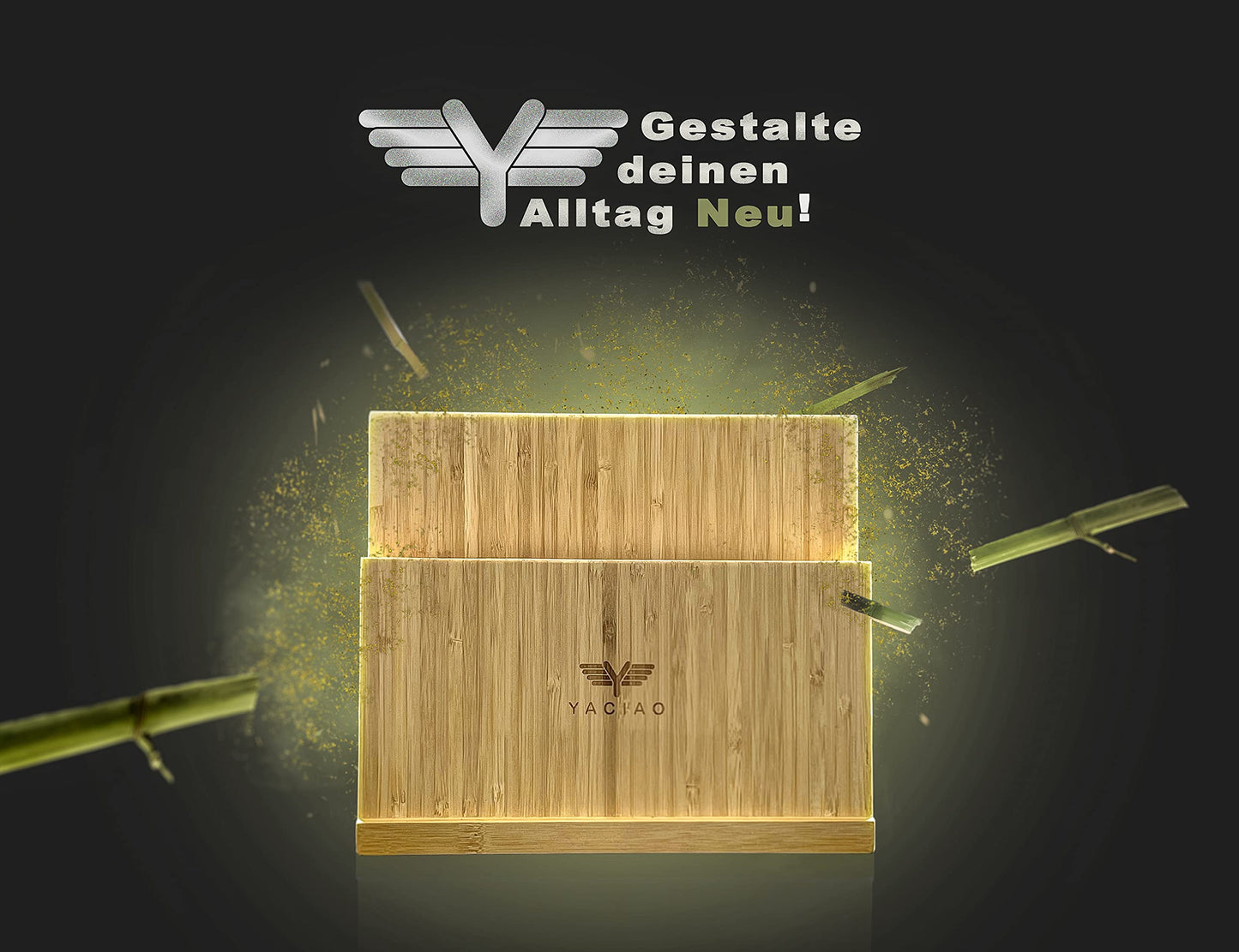 YACIAO magnetic bamboo knife block - 2in1 knife block without knives & kitchen container - Magnet, magnetic - magnetic knife block, Kitchen Organizer, empty knife block.