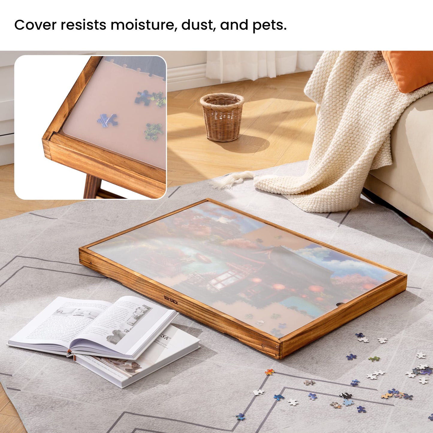 Tektalk Puzzle Table with LED light, wooden puzzle board with 5 adjustable angles, puzzle table with foldable legs and cover for puzzle storage, fits up to 1000 puzzle pieces.