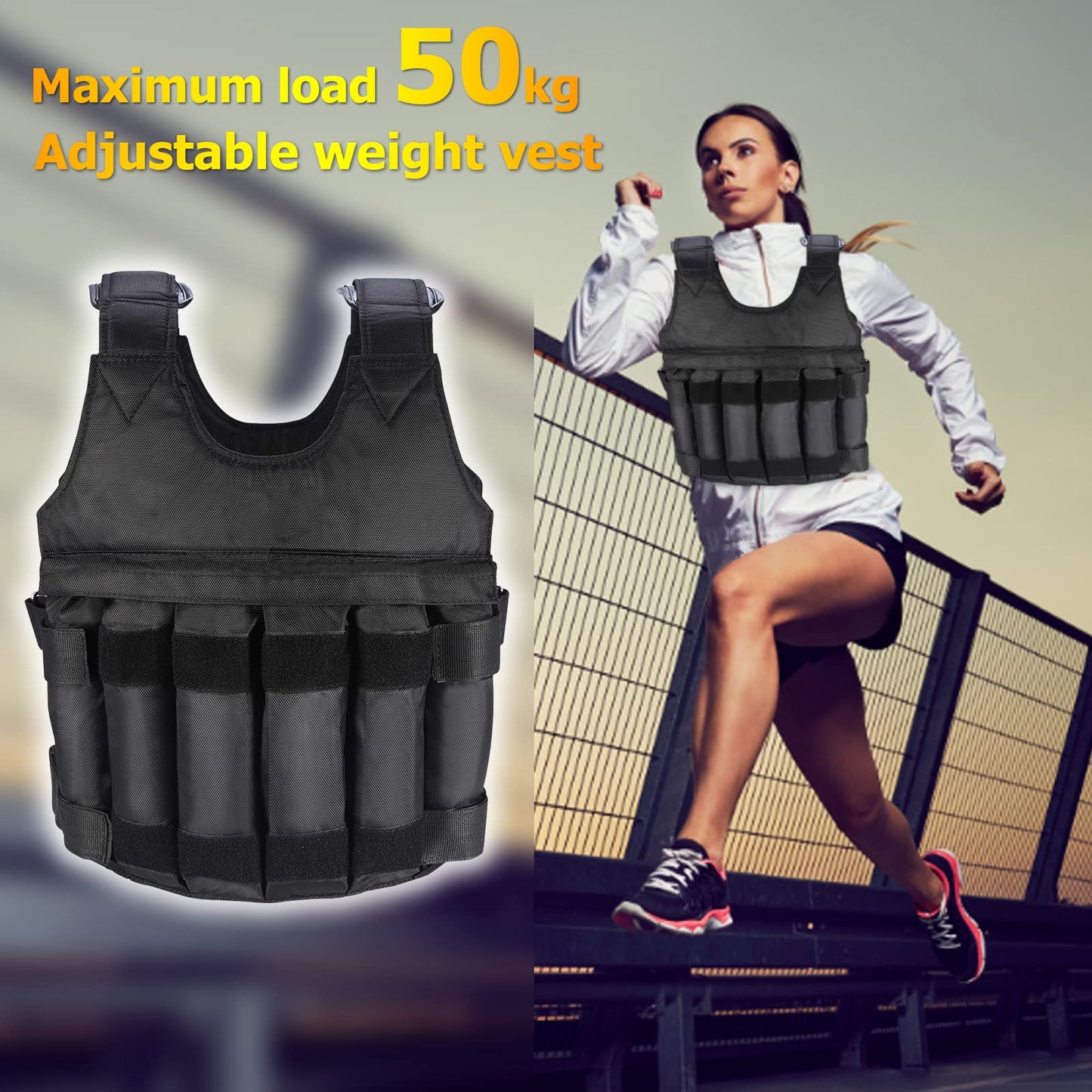 Weighted vest, 50kg training vest, running vest, adjustable weight vest, running jacket. Empty weight vest, heavy sand jacket for strength training, weight loss fitness training vest.