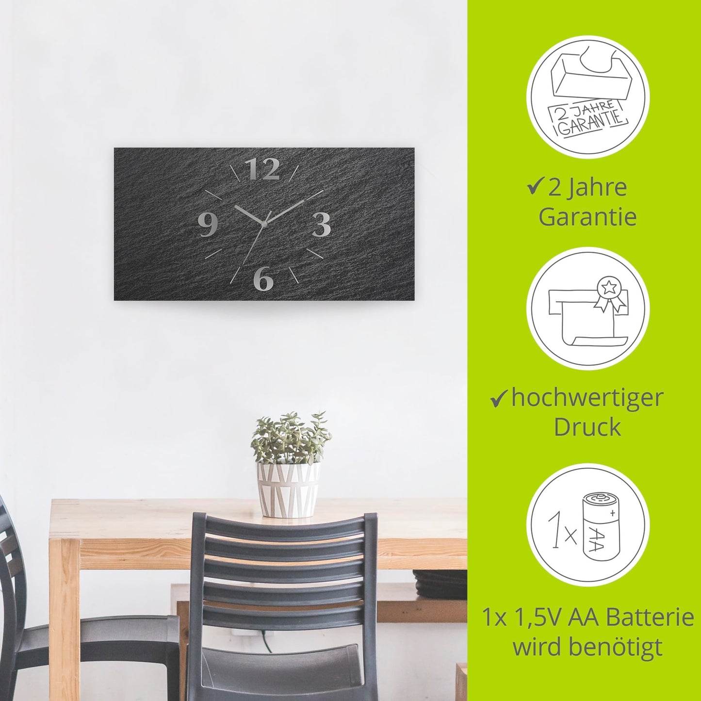 ARTLAND wall decoration wall clock without ticking noises Aluminum radio clock analog radio clock 60x30 cm slate look U1RE
