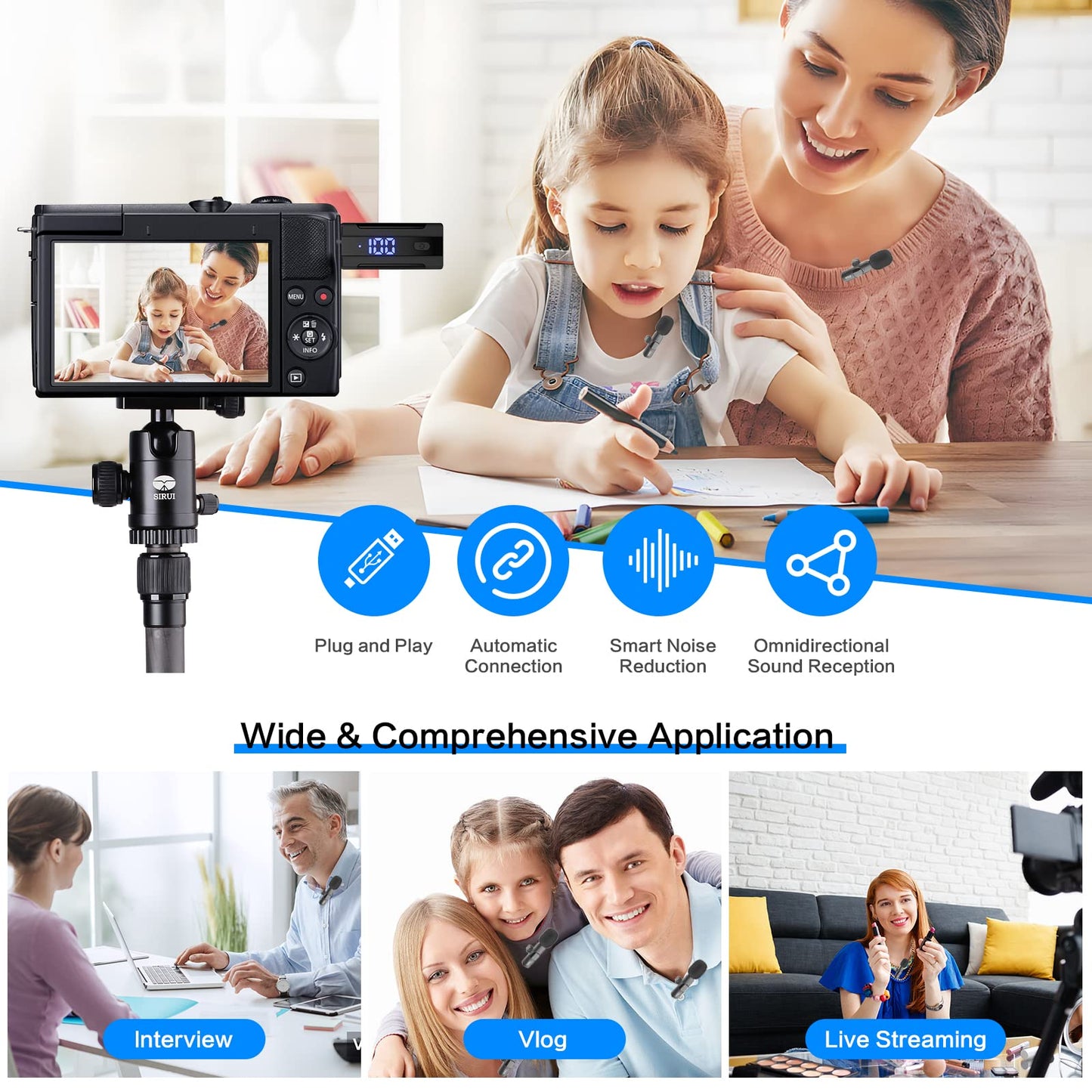 OSA Lavalier Microphone, Wireless Mini Microphone for Camera/Computer/Laptop/MacBook/Phone with Power Display, Dual wireless lavalier microphone with built-in noise reduction chip.