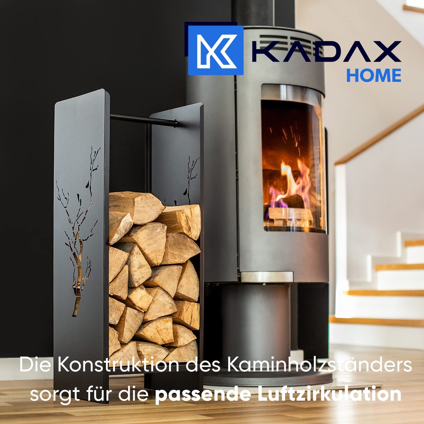 KADAX firewood rack, made of sturdy steel, black firewood holder, powder-coated firewood shelf in various patterns (30 x 35 x 90 cm Premium)