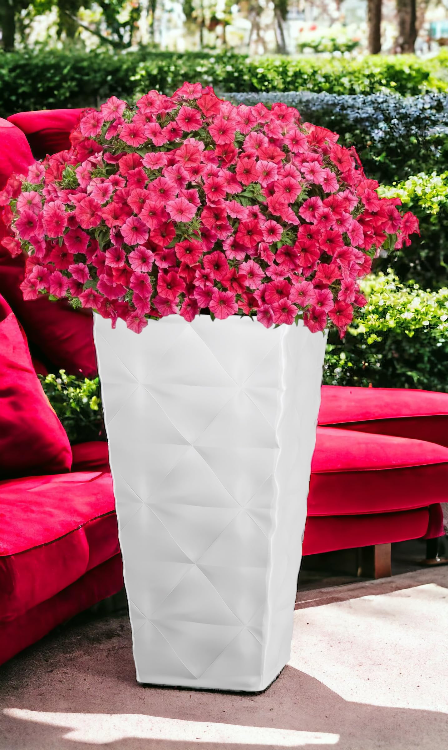 MELTOM plant pot flower pot with removable insert slim high square 3D effect color: white SET2: XXL+XL