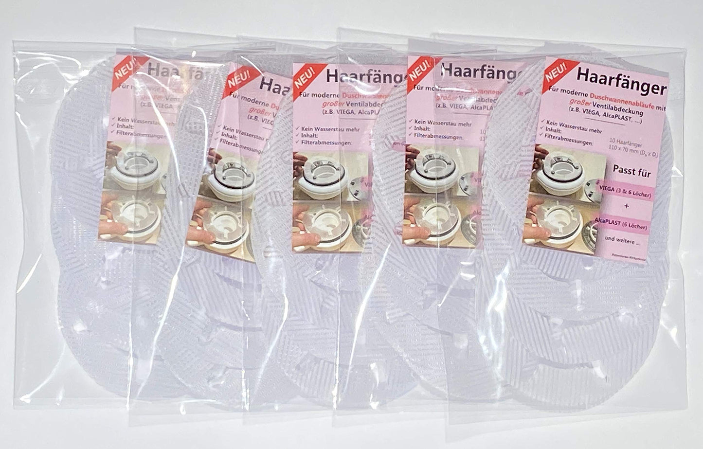 CheckmarkClean hair strainer hair catcher for modern showers | 50 pieces | Diameter 10 cm | Viega, AlcaPlast, and more.