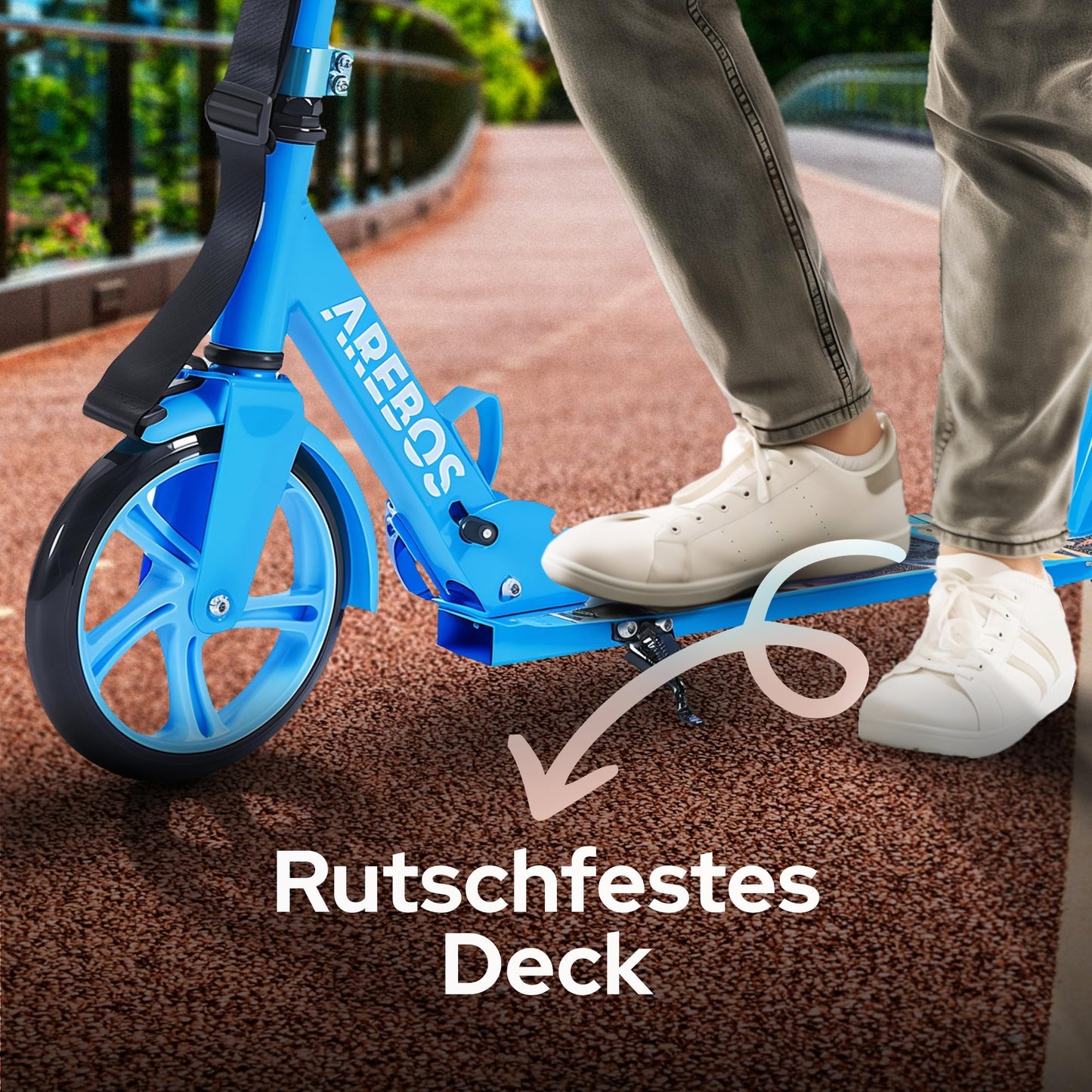 Arebos City Scooter Kick Scooter Blue | Adjustable height | Foldable | Includes carrying strap | XXL wheels | Foot brake | For children and adults | Up to 100kg weight capacity | Kick scooter | Kickscooter