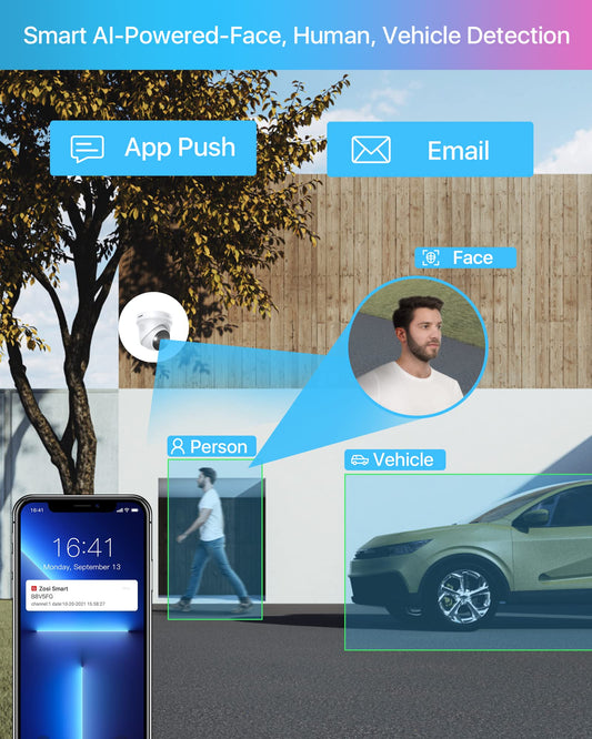 ZOSI 5MP Surveillance Camera Set, 8CH 4K 2TB HDD NVR with 4X 5MP PoE IP Camera Video Surveillance Set, Person and Vehicle Detection, Spotlight Alarm.