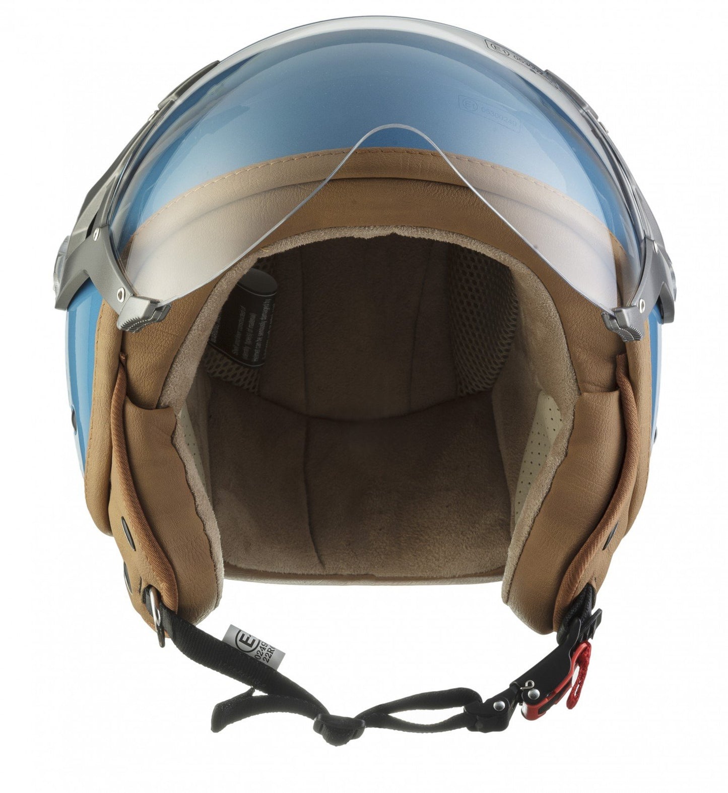 SOXON® SP-325 Mono "Crystal Blue" · Jet helmet · Motorcycle helmet Scooter helmet Moped helmet Chopper Retro Vespa Vintage Pilot Biker · ECE 22.05 visor Quick release bag S (55-56cm)