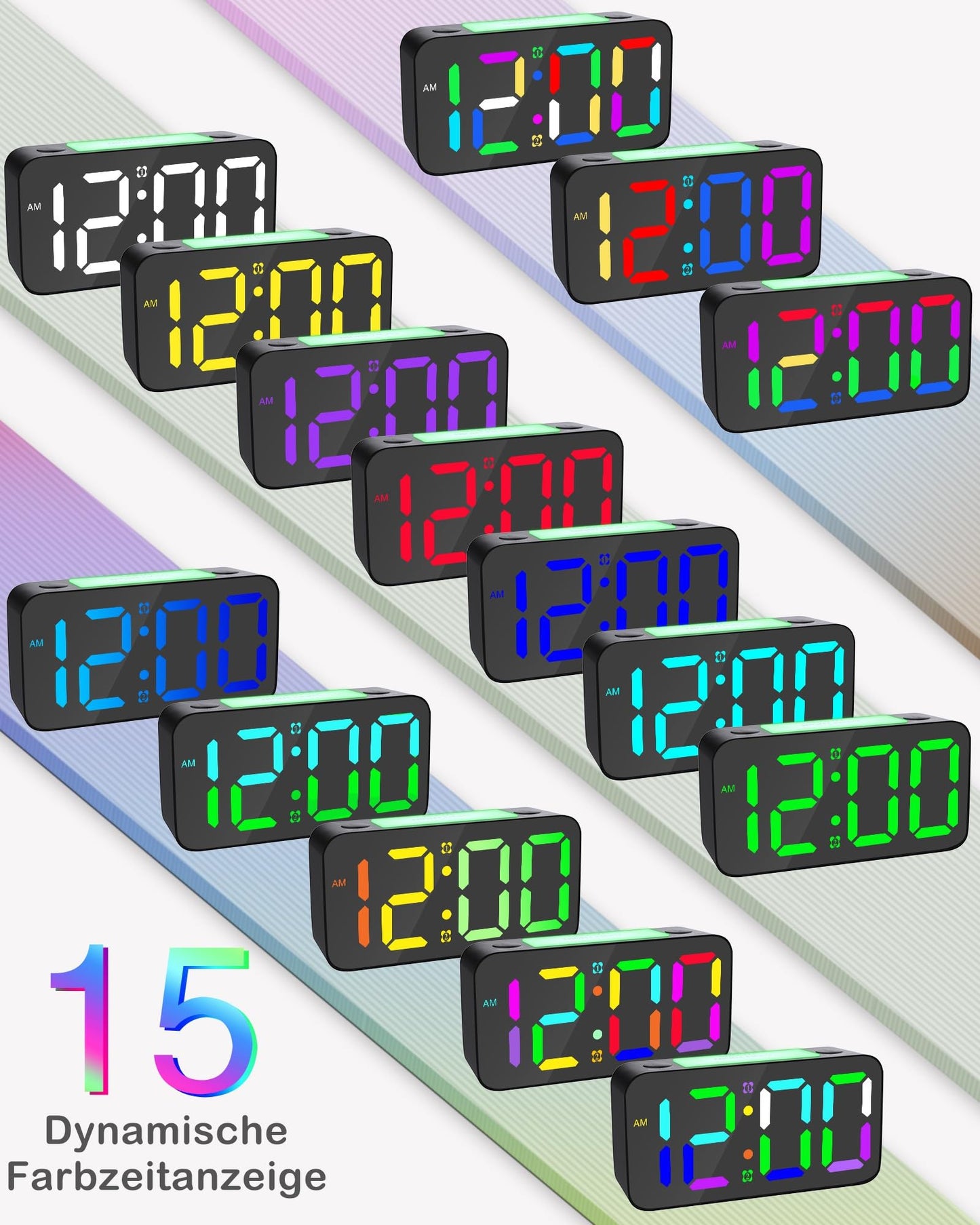 Extremely Loud Vibrating Alarm Clock Bed Shaker for Deaf/Hard of Hearing/Deep Sleepers, RGB Digital Clock for Kids Bedroom, Large Numbers/USB Charger/Nightlight/Auto Off Memory