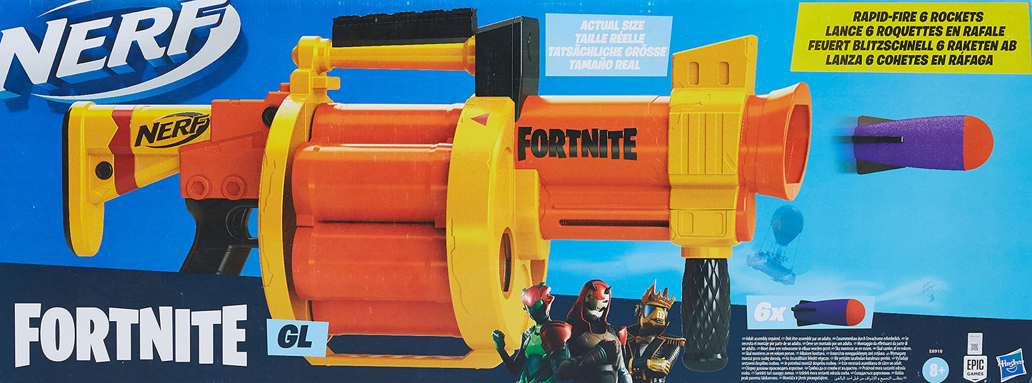 Nerf Fortnite GL Rocket Blaster - Drum, Pump-Action - includes 6 Nerf rockets - for kids, teens, adults.