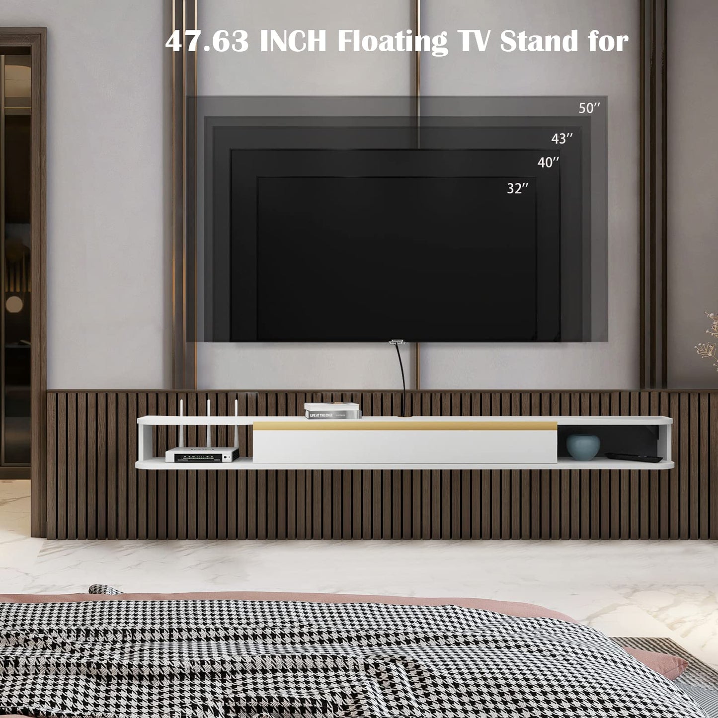 Pmnianhua TV floating lowboard, wall-mounted TV cabinet, wall-mounted floating TV stand entertainment media console center large storage cabinet for living room home office (120cm)
