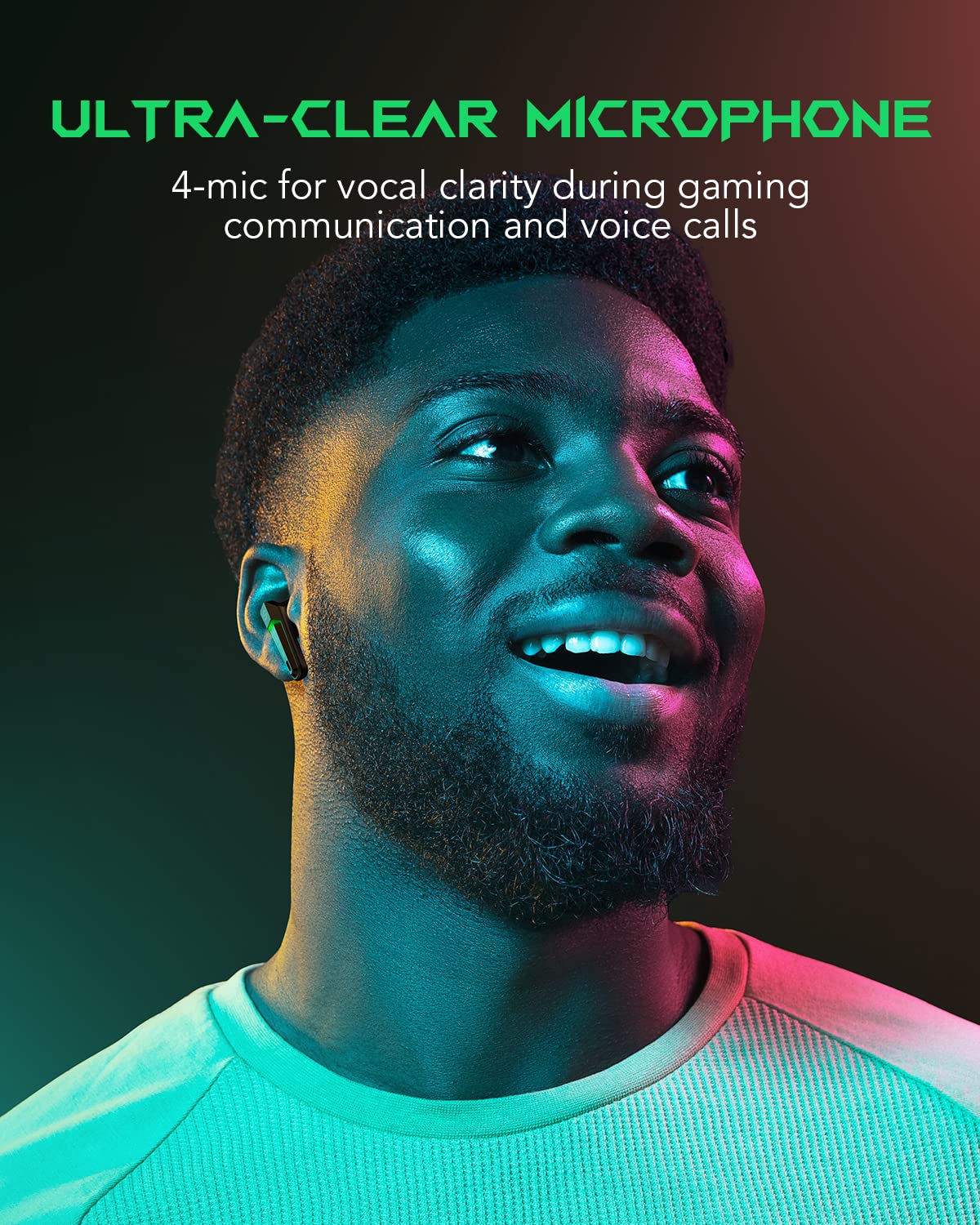 Black Shark wireless Bluetooth headphones with ultra-low latency of 55 ms, Bluetooth 5.2 gaming earbuds with dual modes, 10mm drivers, 35h playtime, IPX4 waterproof, 4 microphones.